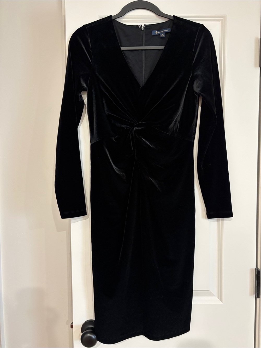 Brooks Brothers Black Velvet Twist-Front Long-Sleeve Sheath Dress